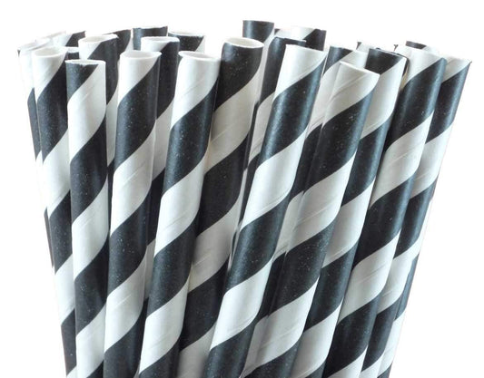 250 Black/White Paper Straws - 6mm x 200mm (8")