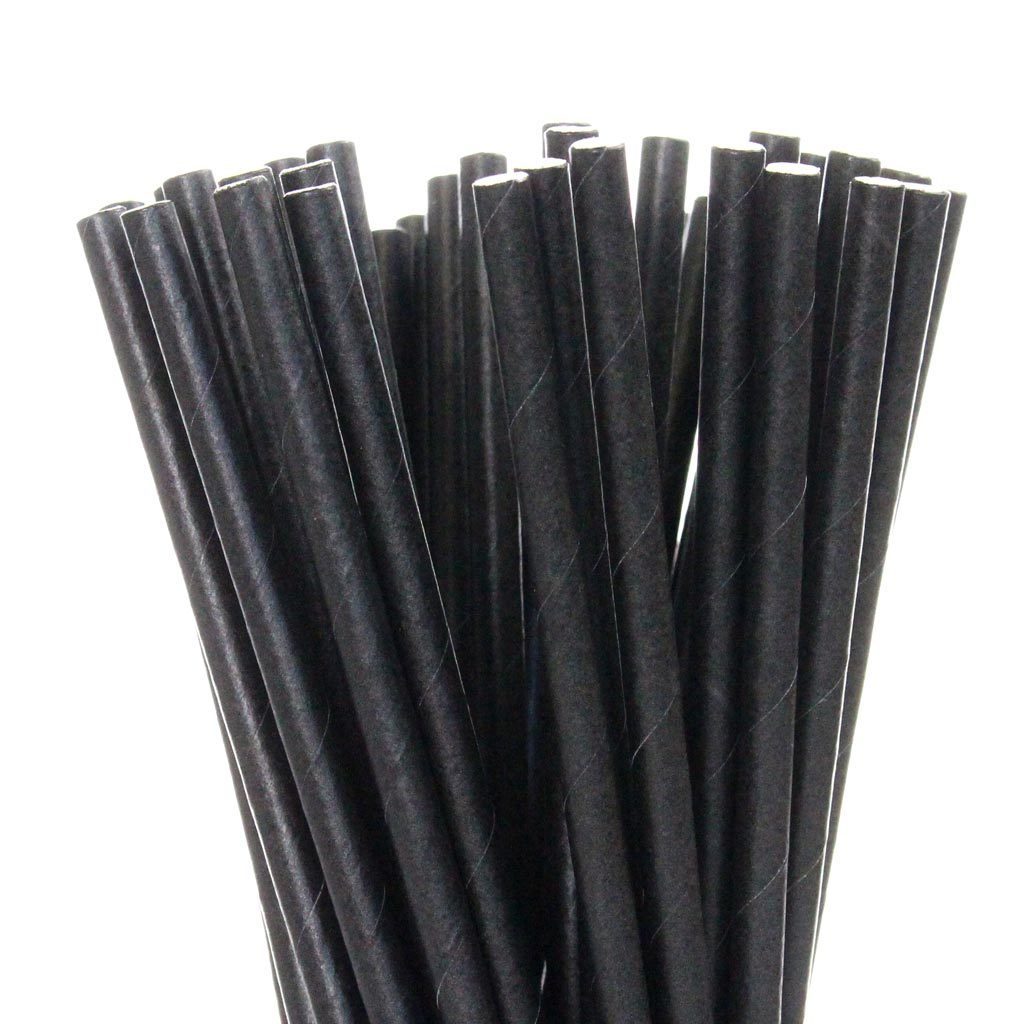 250 Black Paper Straws - 6mm x 200mm (8")