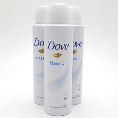 6 x Dove Classic Deodorant Anti-Perspirant 150ml Spray 0% ALCOHOL