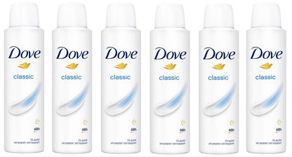 6 x Dove Classic Deodorant Anti-Perspirant 150ml Spray 0% ALCOHOL