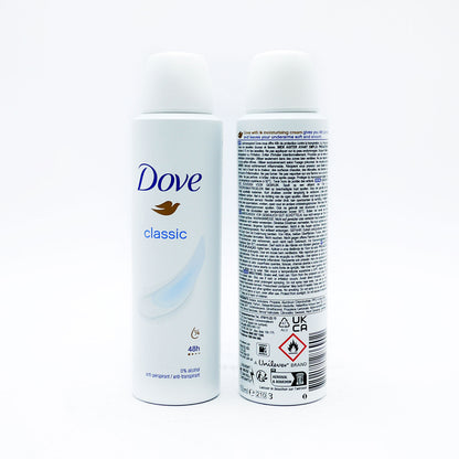 6 x Dove Classic Deodorant Anti-Perspirant 150ml Spray 0% ALCOHOL