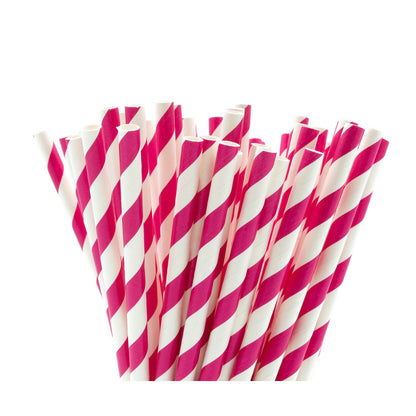 250 Pink/White Paper Straws - 6mm x 200mm (8")