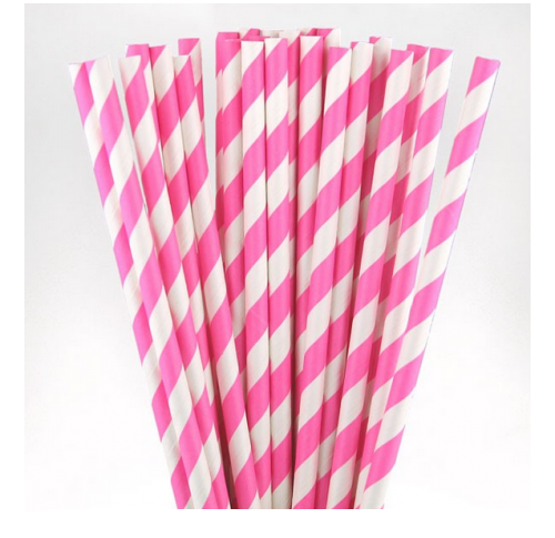 250 Pink/White Paper Straws - 6mm x 200mm (8")