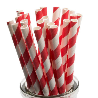 250 Red/White Paper Straws - 6mm x 200mm (8")